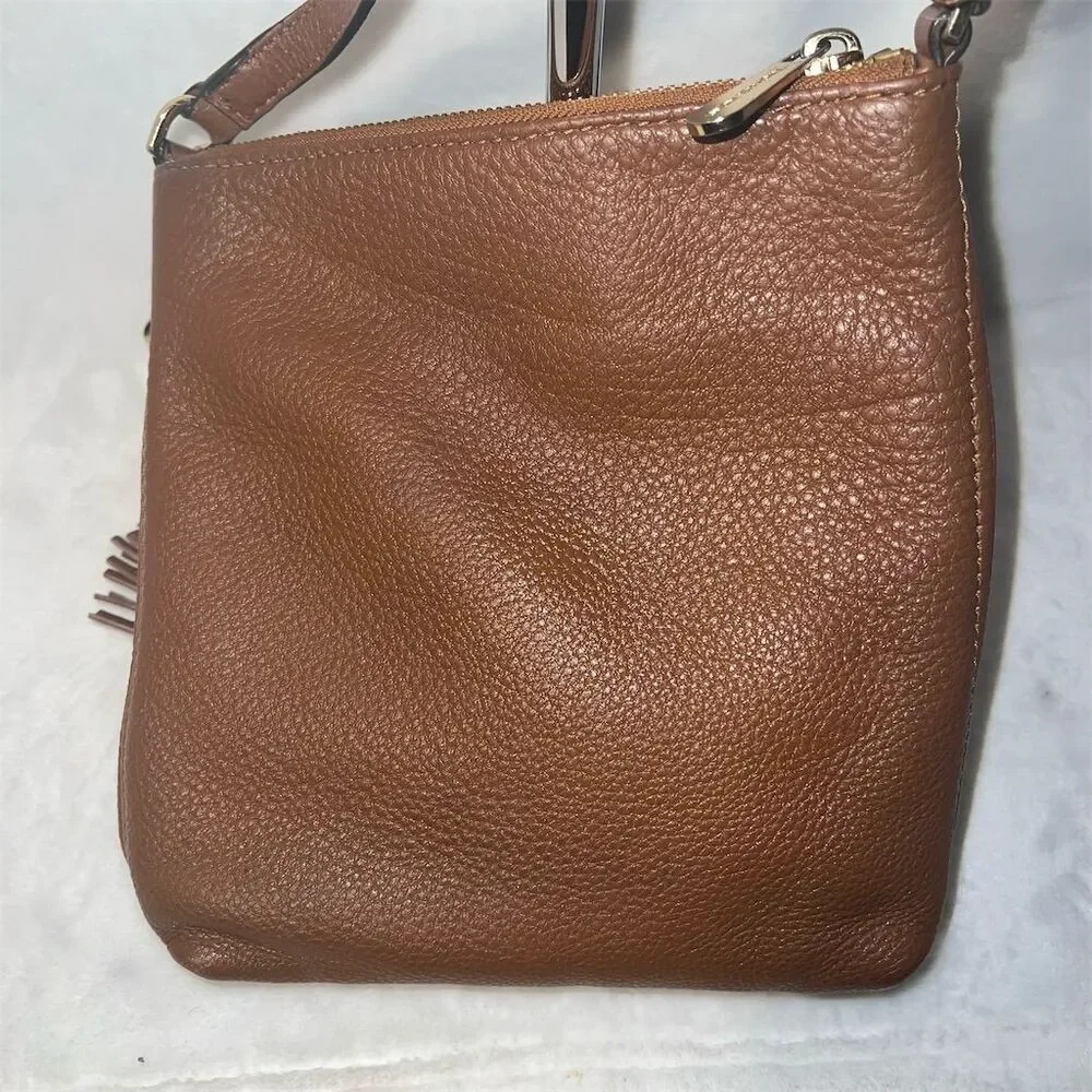 Michael Kors Cognac Brown Leather Crossbody Handbag with Tassel